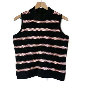 VINTAGE EMMA JAMES Classic Tennis Core Vest Ramie Blend Size Med Blk Cream Red